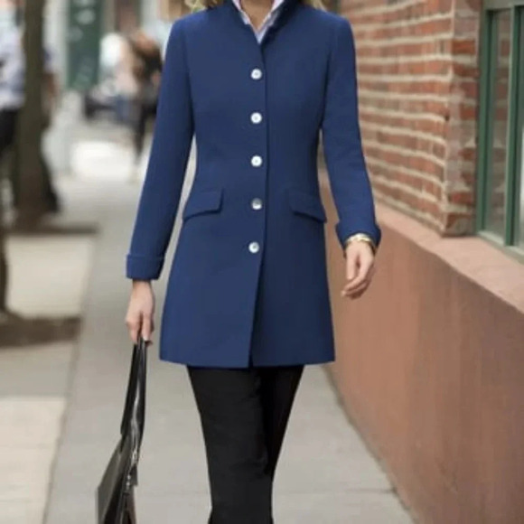 nina mclemore Jackets & Blazers - Nina McLemore Double Face Wool Crepe Car Coat Blue Size 8 $975